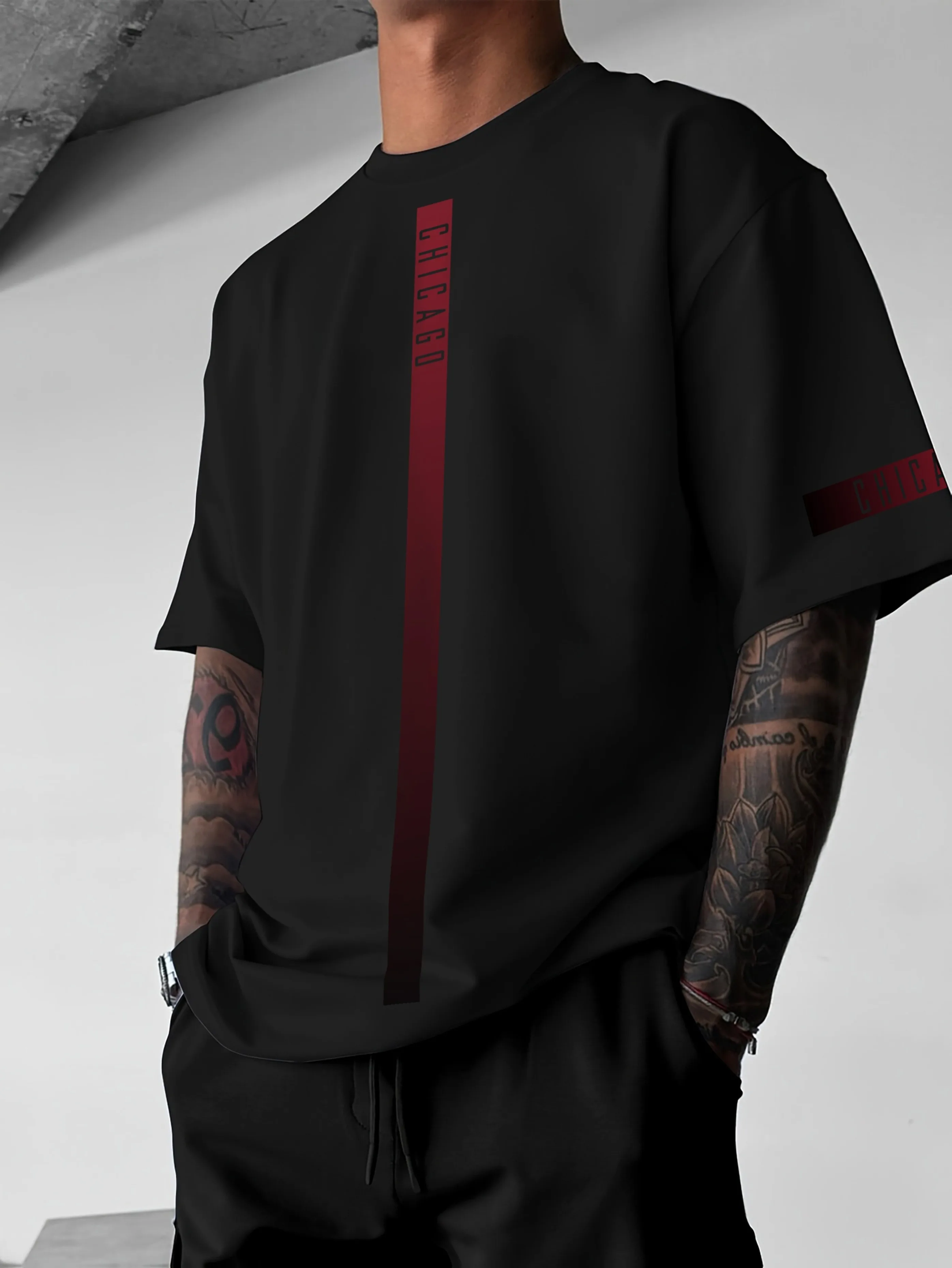 2026 Summer New Style Men's T-shirt Street Casual Fashion Simple Soft Comfortable Breathable 3D Vertical Pattern Print