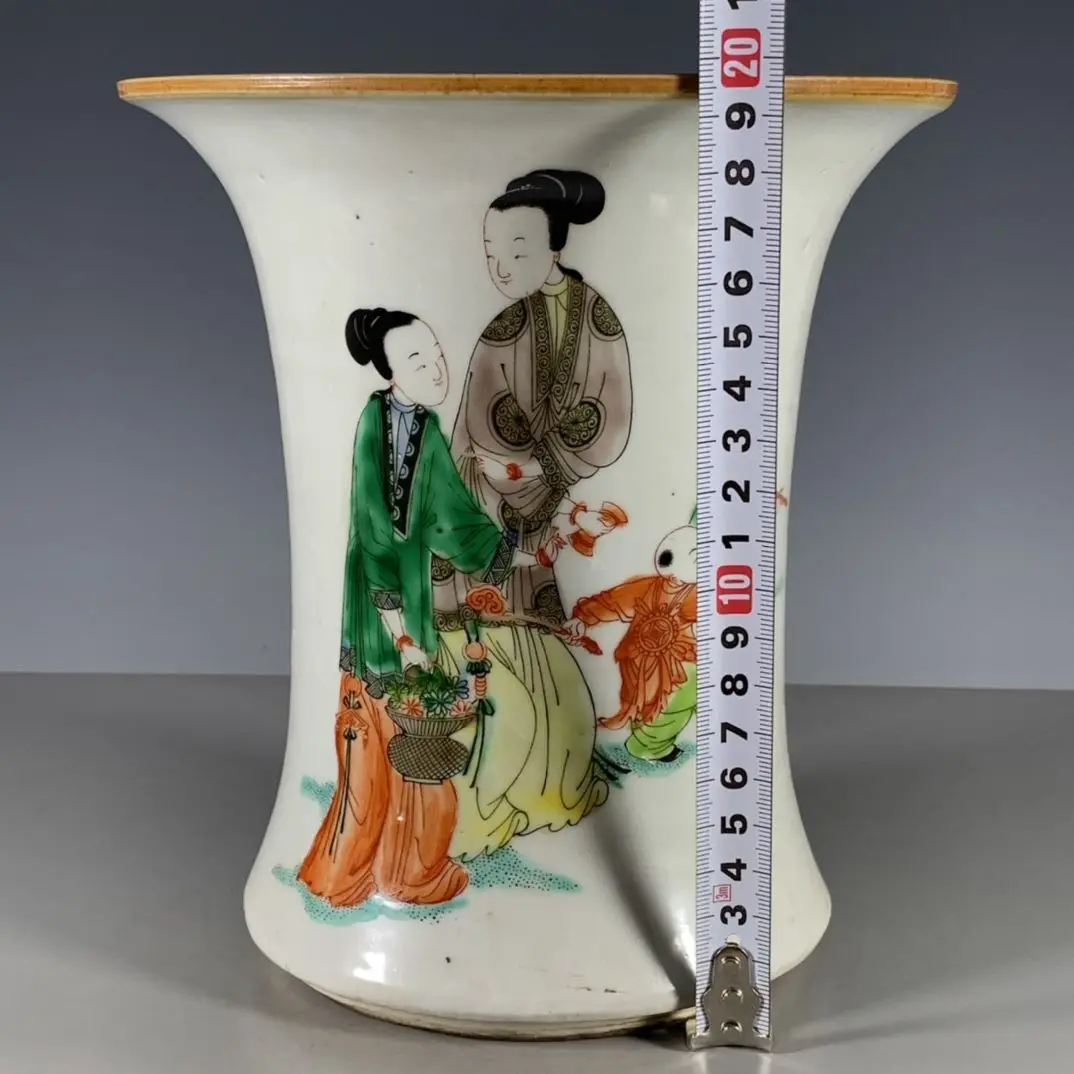 Chinese Wenwan Collectible Brush Pot Qing Kangxi Reign Mark Hand Drawn Wucai Historical Character Motif Desk Decor Vessel