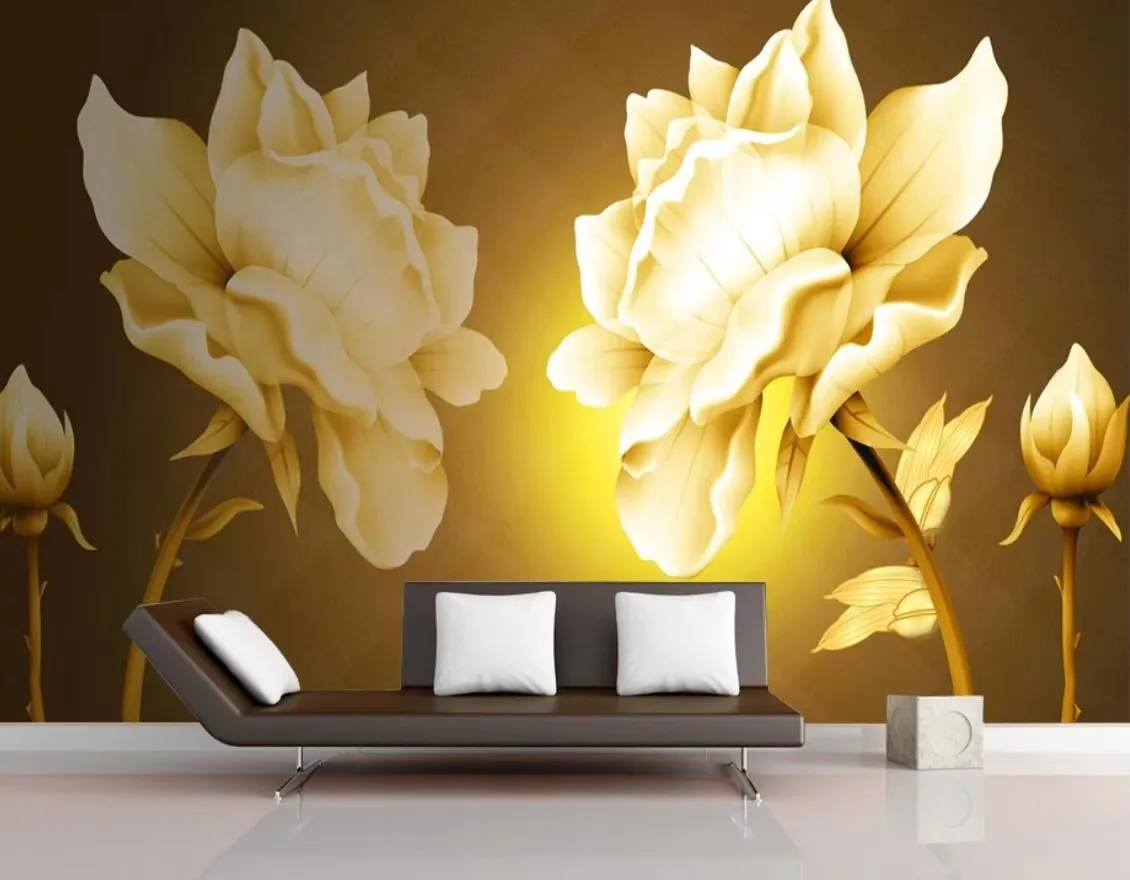 

Custom wallpaper golden mural rose flower background wall decoration painting home decoration living room bedroom 3d wallpaper