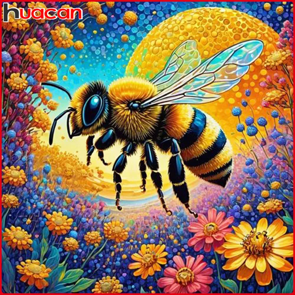 Huacan Vollquadrat Runde Diamantmalerei Biene Gänseblümchen Diamant-Mosaik Tier Blume Neue Kollektion Heimdekoration