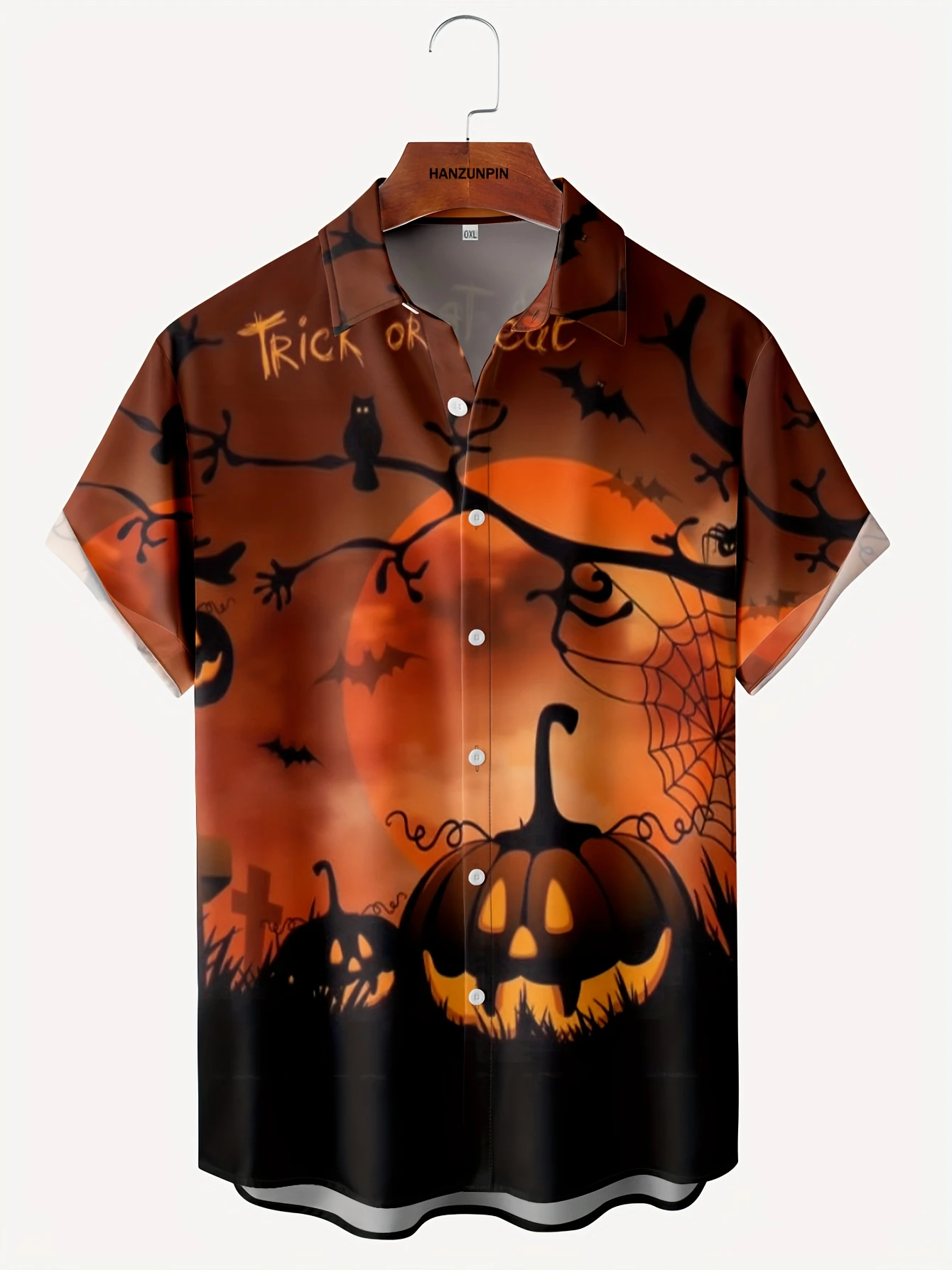 

Halloween Party Graphic Hawaiian Shirt For Men Trick Or Treat Pumpkin 3D Printed Blouse Holiday Short Sleeve Lapel Tops Shirts