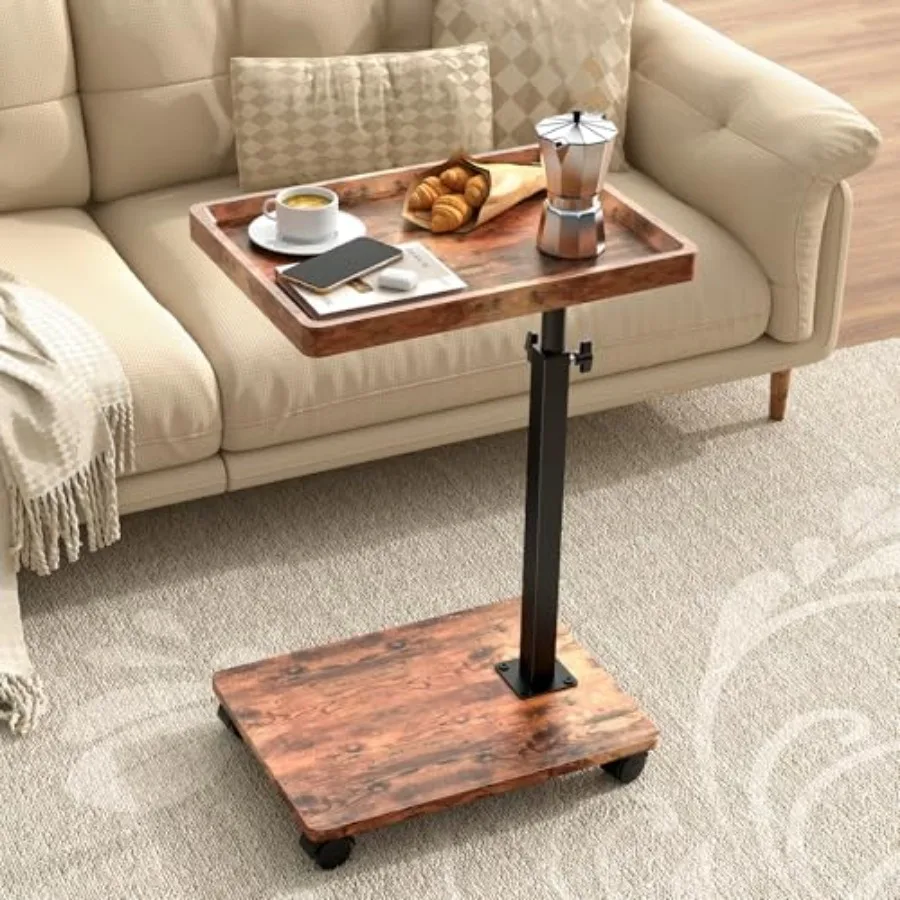 

C Table Side Table Adjustable Height 360°Swivel TV Tray Table with Wheels Small Table for Eating Dinner C Shaped End Tables Liv