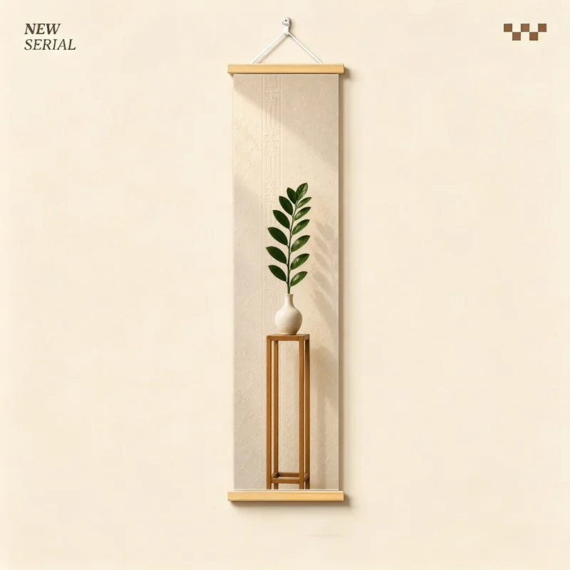 Fern Leaf Wall Art 4-Panel Upright Green Frond Vase Scroll Set on Beige Silver Shimmer Canvas for Natural Living Room Decor