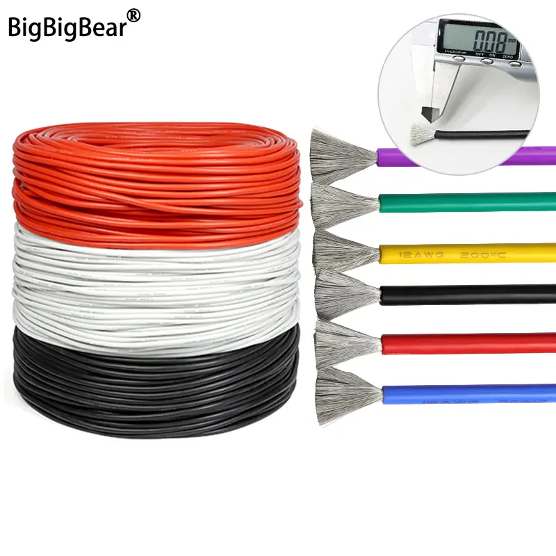 Fio de silicone flexível de 1 ~ 50m 28 26 24 22 20 18 16 15 14 13 12 10 AWG Cabo macio de cobre estanhado de alta temperatura resistente ao calor
