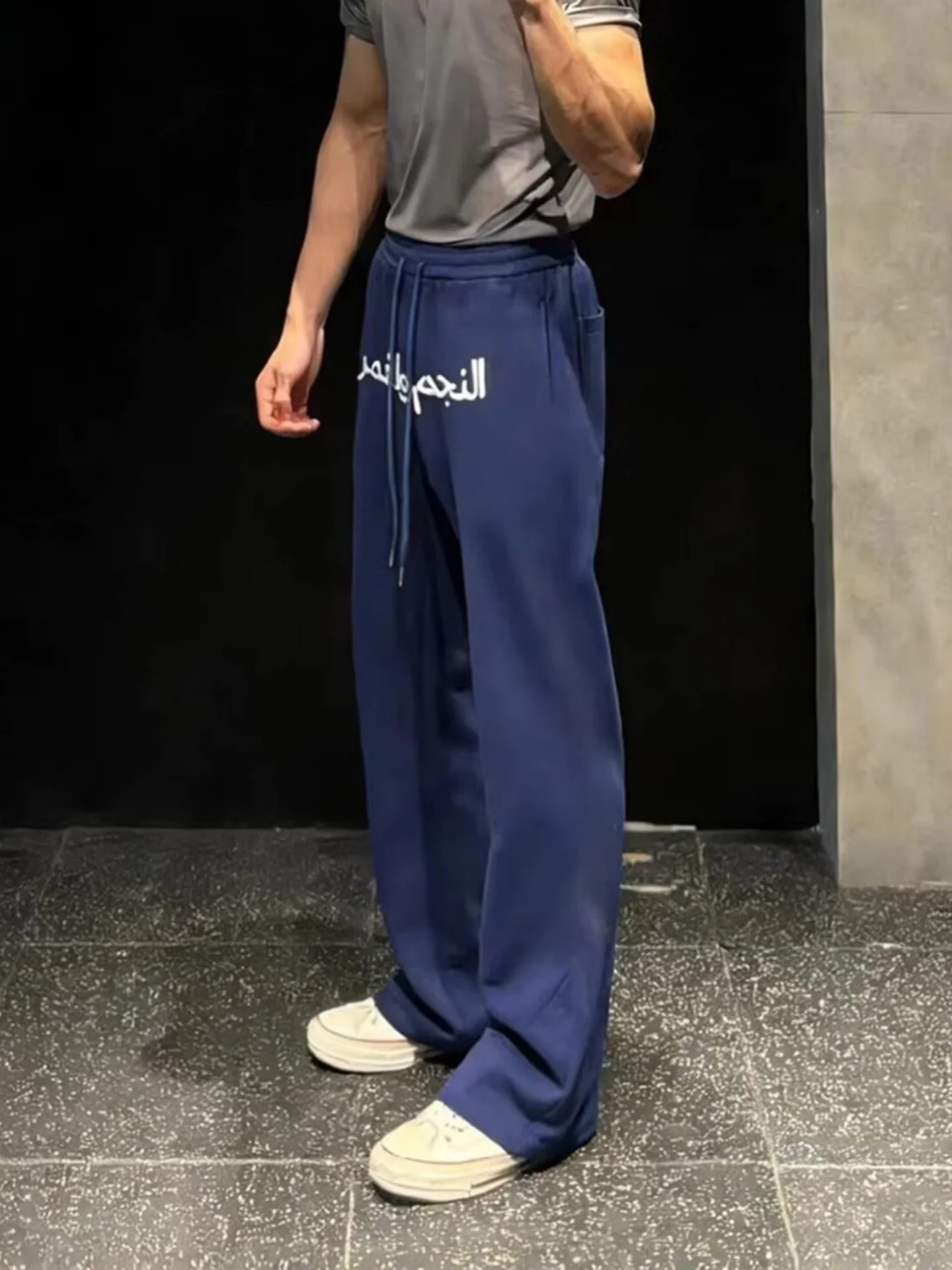 

Свободные синие джинсы с принтом, мужские спортивные брюки American Cleanfit Knife, весенние модные спортивные брюки прямого кроя