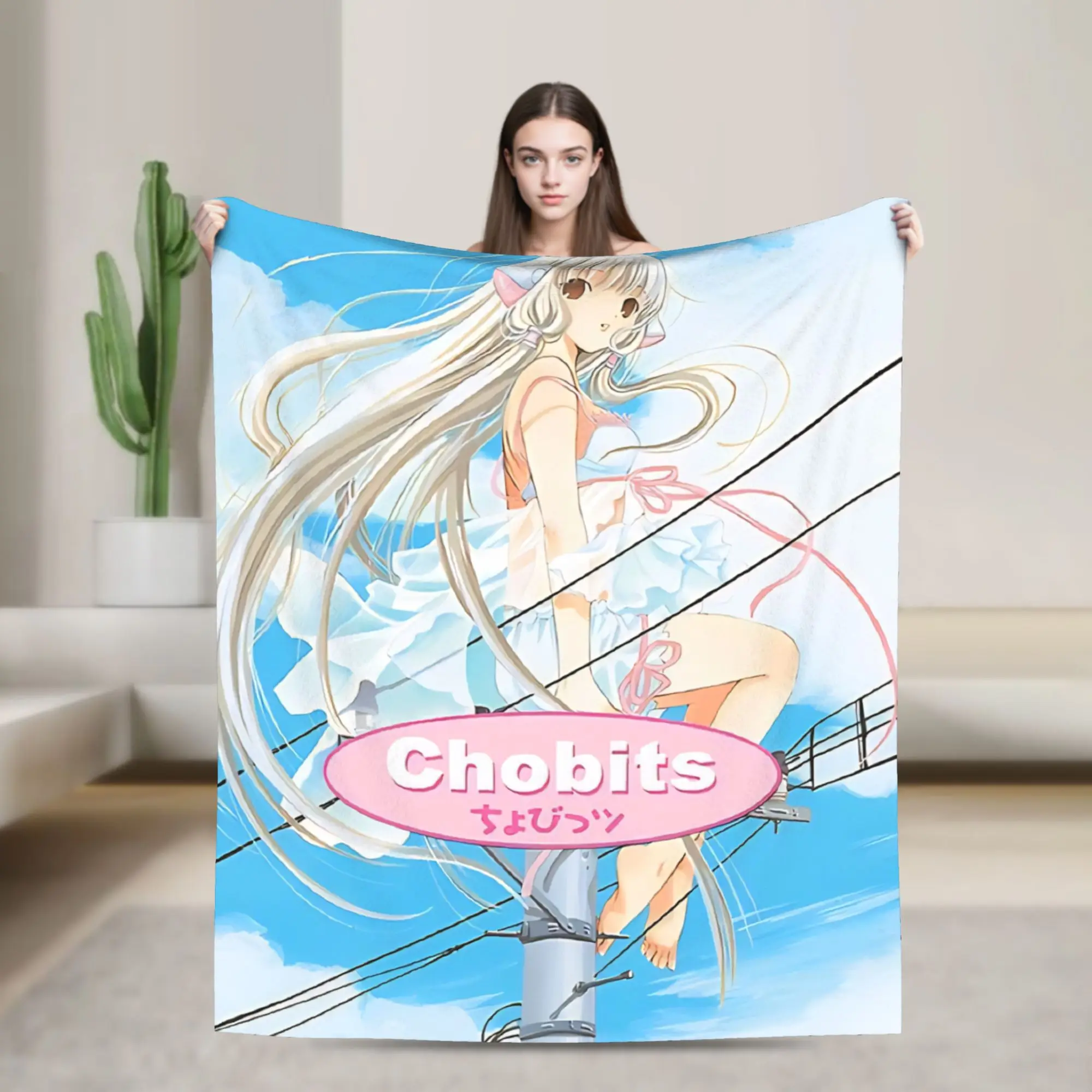 Chobits Art Blankets  Fuzzy Funny Breathable Throw Blanket for Bed Sofa Spring/Autumn