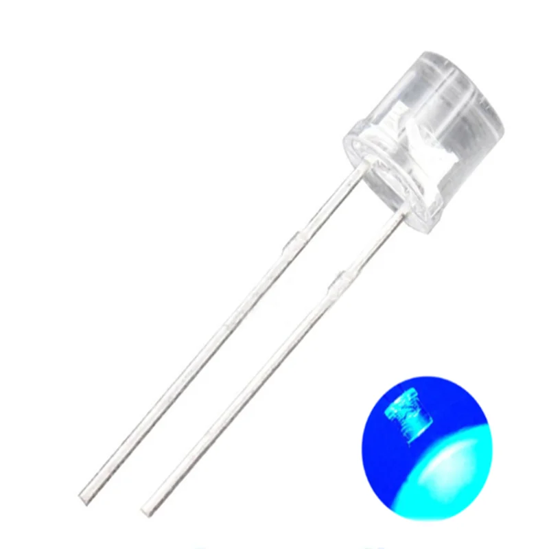 100 Uds LED F5/5mm cabeza plana blanca pierna larga alto brillo rojo, amarillo, azul, rosa, luz púrpura enchufe directo cuentas de lámpara LED