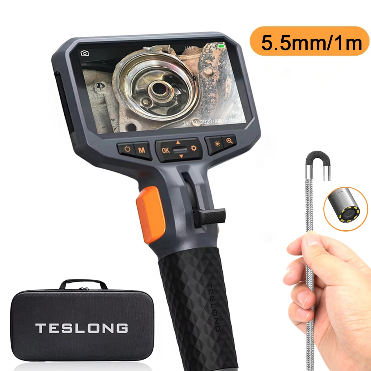 Teslong-câmera Articulada do Endoscópio Tubo de para a Tubulação do Carro Td450s 4.5 Tela Ips 1080p Lente 5.5 mm Lente 1m Aço Inoxidável