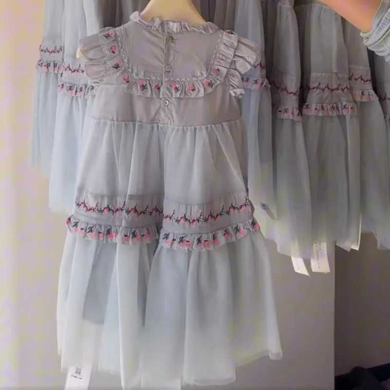 فستان الأميرة الشبكي المطرز بتصميم عتيق للفتيات، ملابس صيفية جديدة للأطفال، فستان عصري وأنيق #3