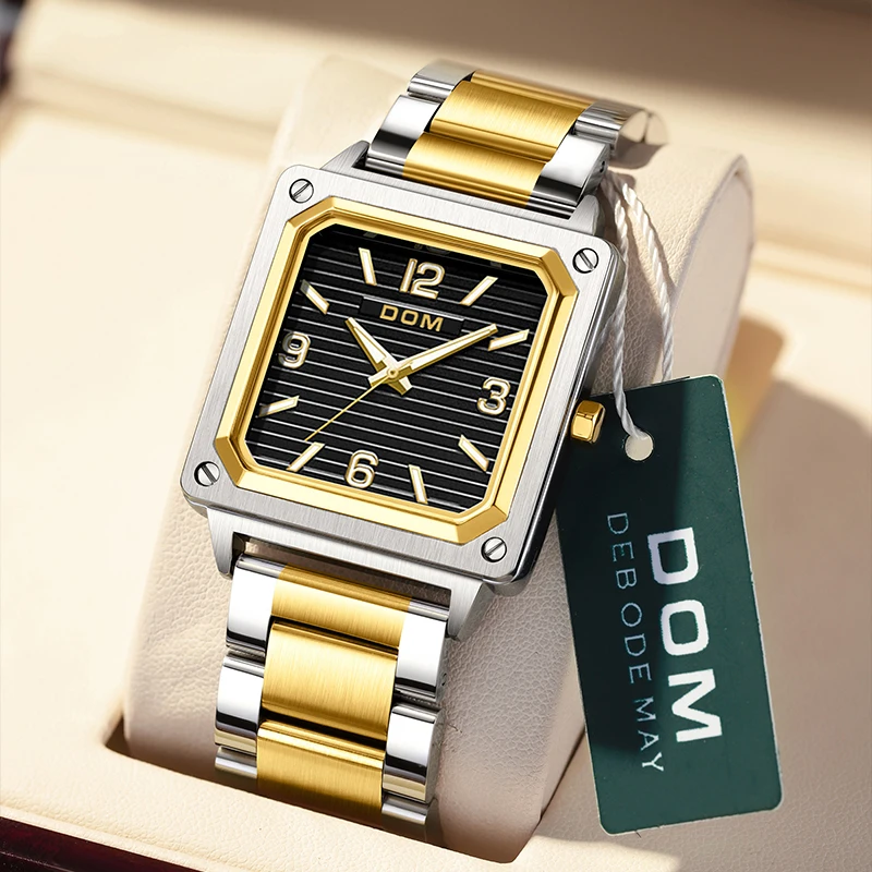 

DOM 870 Fashion Square Gold Quartz Watches Men Luxury Brand Waterproof Men's Wrist Watch Relogio Masculino Male Clocks Man