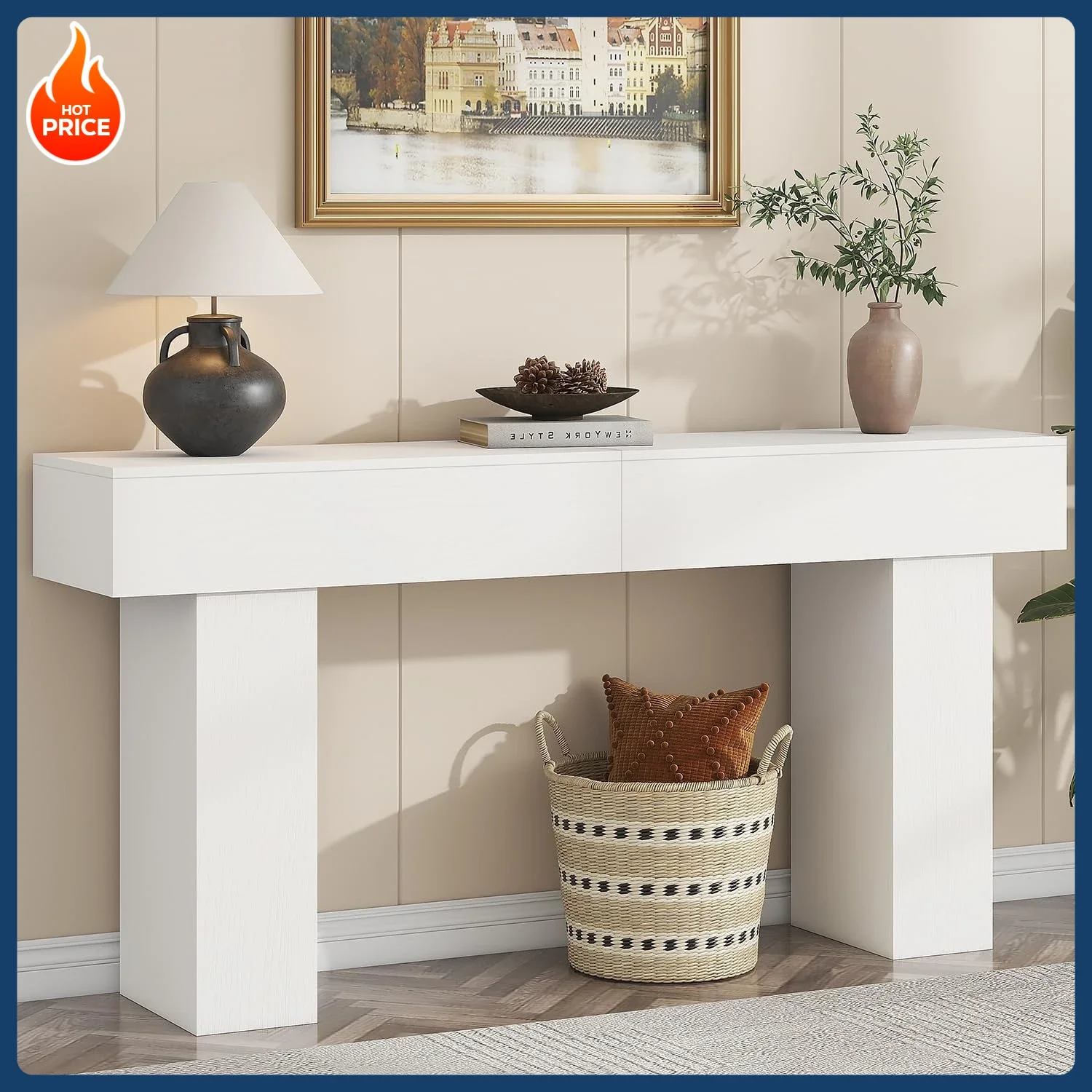 

Новинка! Длинный консольный столик длиной 63 дюйма для прихожей, деревянный прямоугольный столик в стиле фермерского дома для размещения за диваном, узкий столик для прихожей