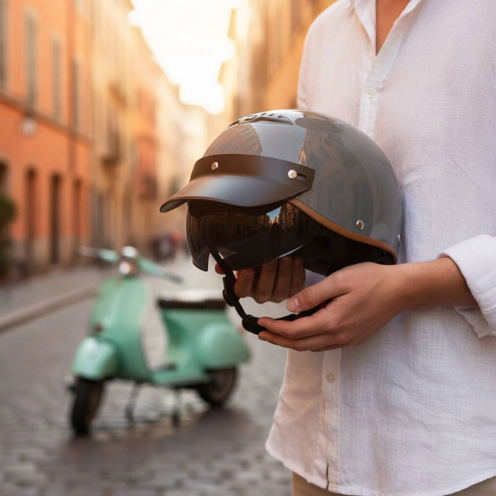 Half Helmet Adjustable Chin Strap Half Face Helmet Safety Gear Fixed Brim Head Protection Quick Release Buckle