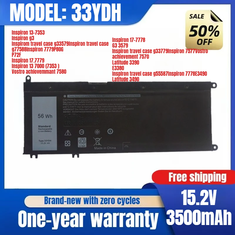 

For Dell 33YDH G3-3579 3779 G5-5587 7580 7778 7577 Laptop Battery