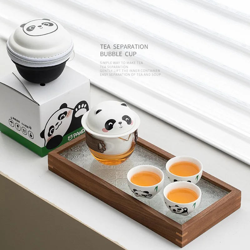 

Panda travel tea set, ceramic portable express cup, one pot, three cups, outdoor camping portable tea pot, tea cup