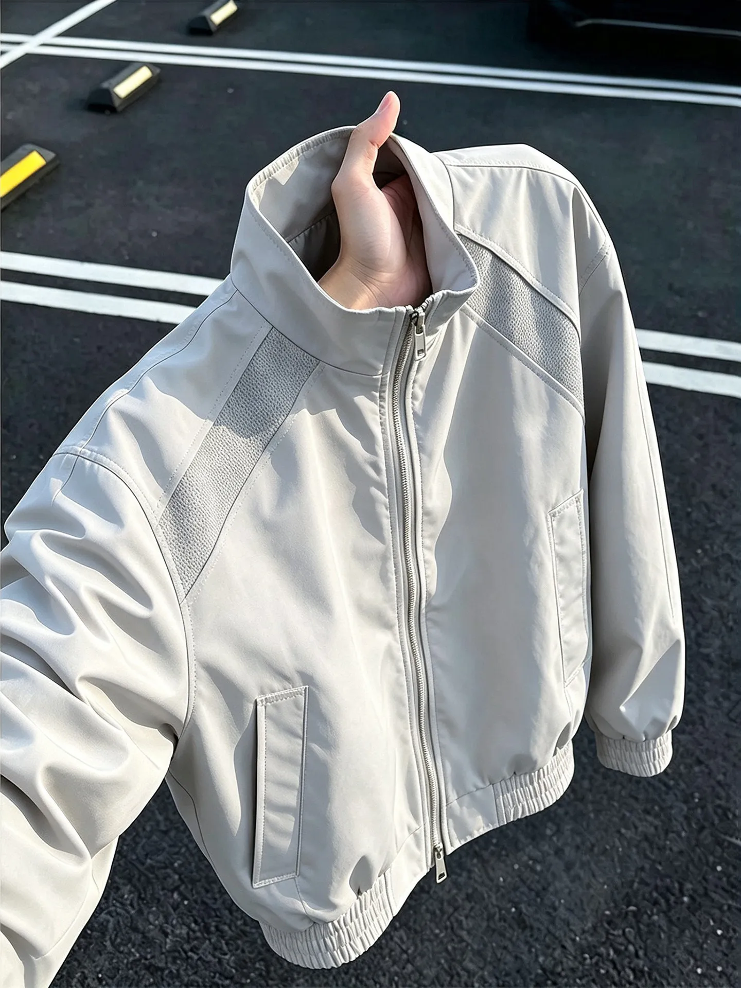 Purple Deconstructed Stand Collar Flight Jacket Men's Short Style Workwear Ballgame Cleanfit American High Street Coat