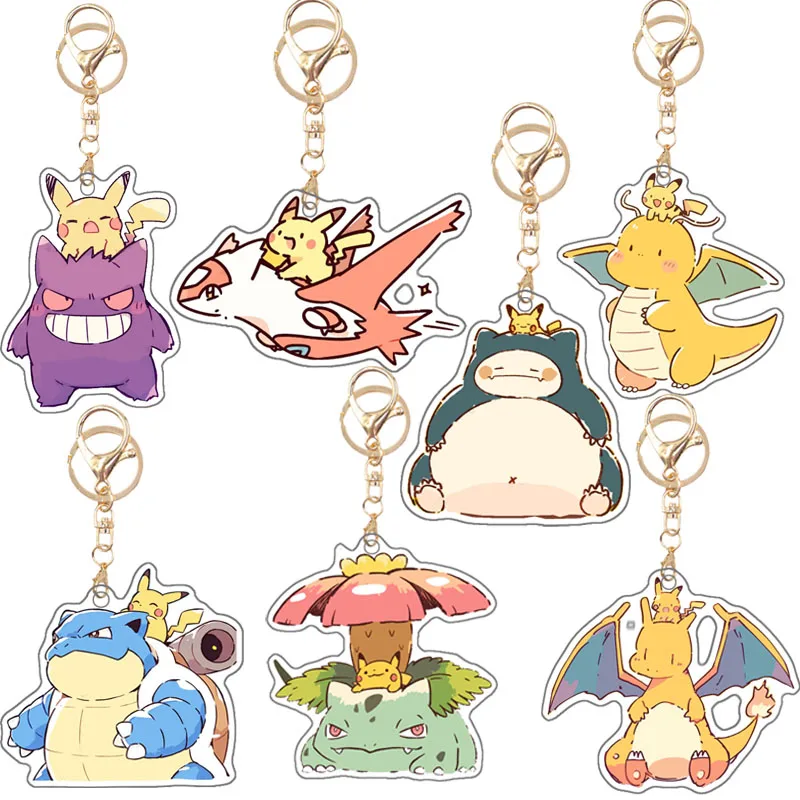 الأصلي الذاتي الصنع البوكيمون الاكريليك Dragonite Lugia Qikachu Gengar Venusaur Charizard Blastoise أنيمي الطرفية المفاتيح قلادة