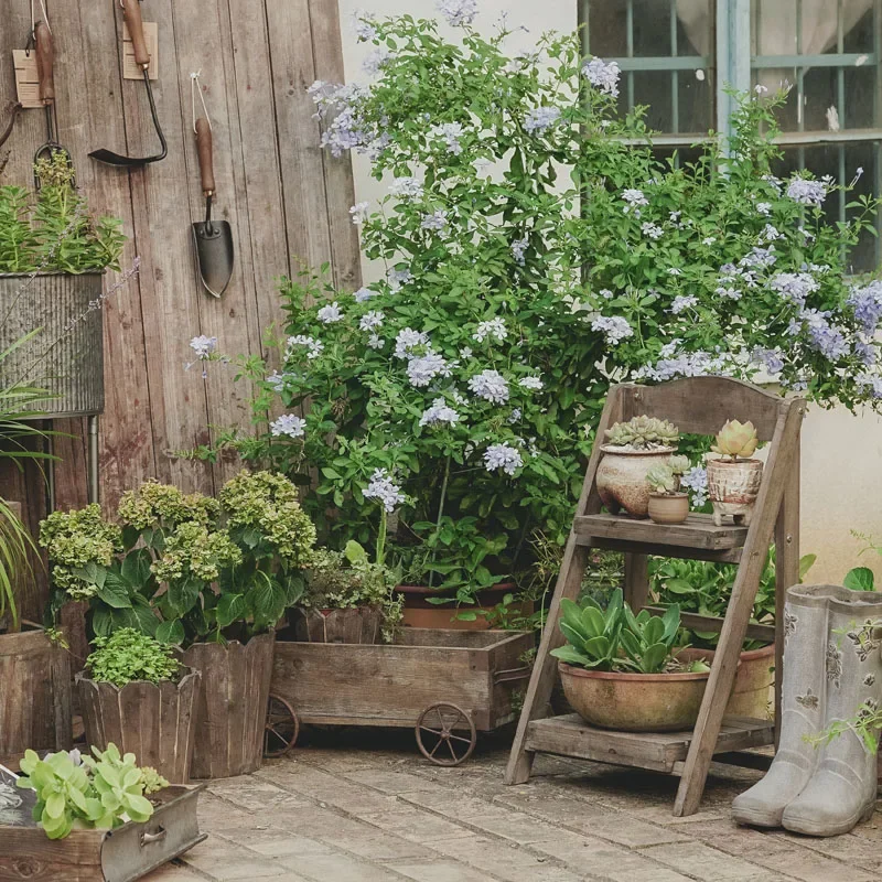 

Vintage Do Old Storage Rack Double-Layers Trapezoidal Plant Stand Flower Display Shelf Freestanding Balcony Sundries Wooden Rack