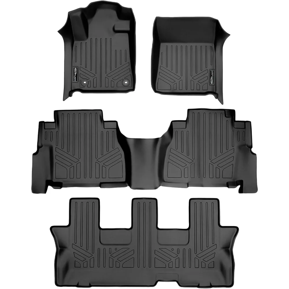 US MAXLINER Floor Mats 3 Row Liner Set Black for 2012-2022 Toyota Sequoia with 2nd Row Bench Seat