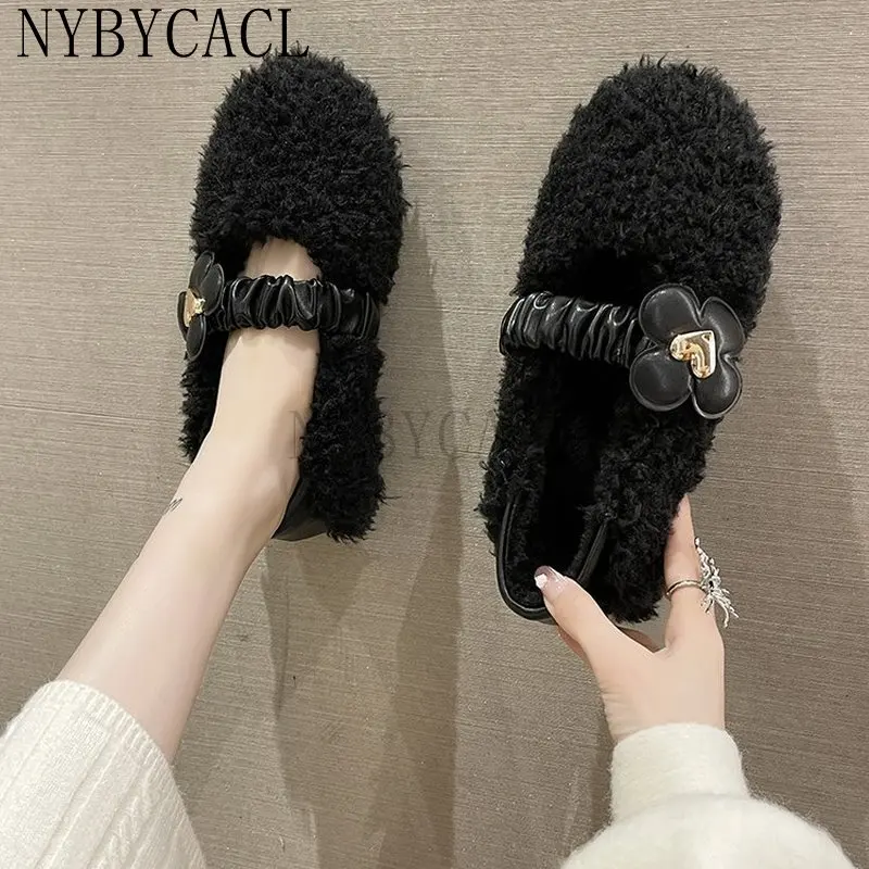 

2023 Spring and Fall Lambs Wool Fur Cotton Women Driving Shoes slip On Loafers Fashion Round Toe comfy Ballet Flats Fashion New