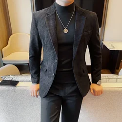 British Style Solid Color Suit Jacket Men Fashion Slim Fit Casual Business Blazers High Quality Social Wedding Formal Jacket