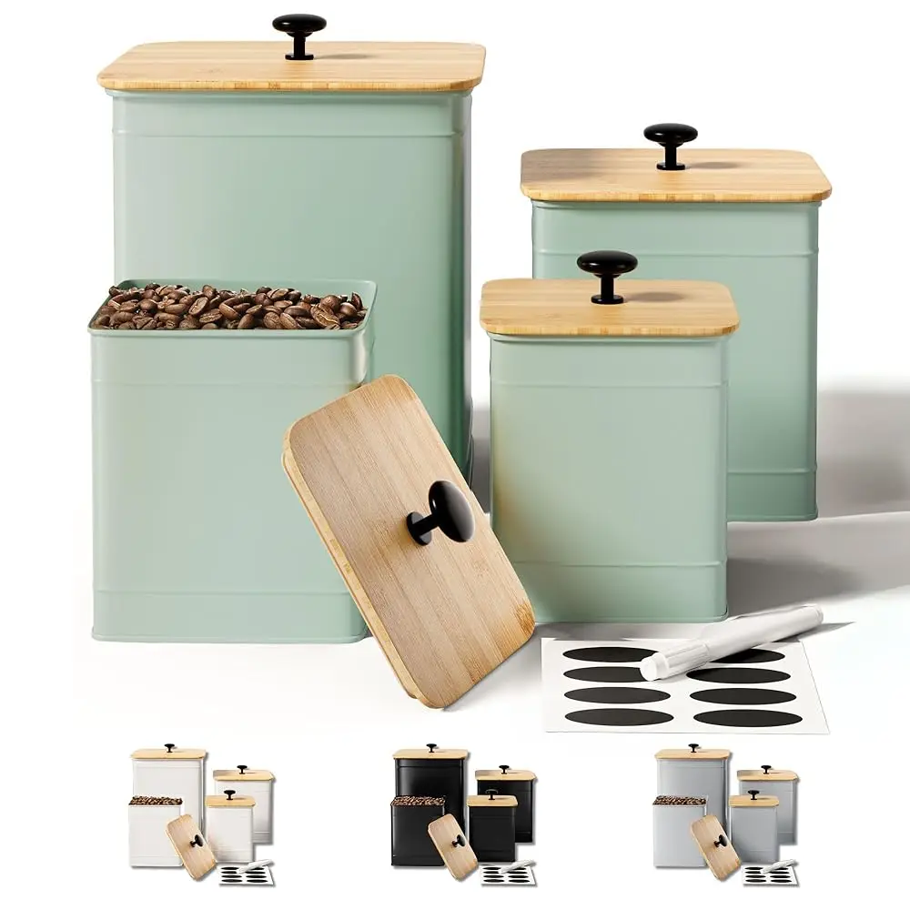 

Kitchen Canisters For Countertop Set Of 4 With Customizable Chalkboard Labels & Marker Pen - Big Iron Kitchen Canisters With