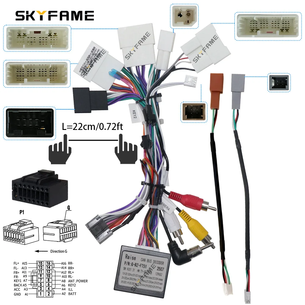 Raise Car Wiring Harness Adapter Canbus Box Android Power Cable For Toyota Highlander Kluge Hilux Sienna Tacoma Innova G-RZ-FT51