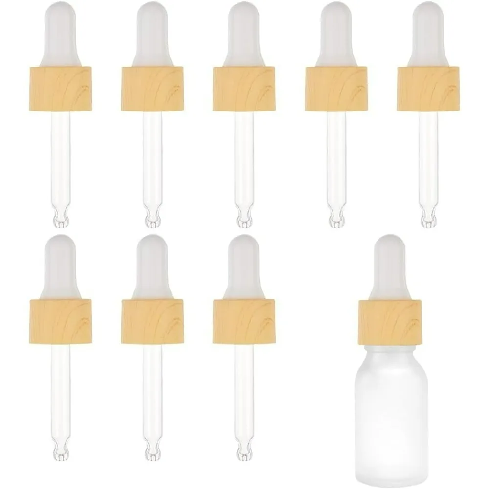 10 Set Glass Eye Droppers for Essential Oils 10ml Pressure Rotating Cover Oil Droppers Glass Dropper Pipette with Imitation Wood