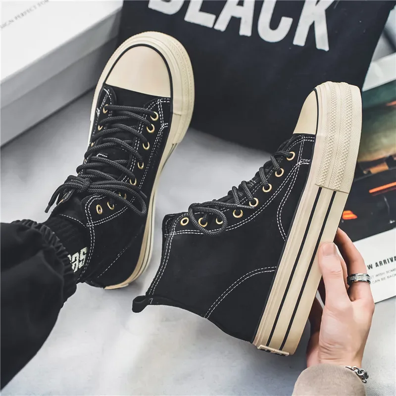 Suede High Top Casual Sneakers for Men Vintage Brown Ankle Boots Thick Sole Men's Shoes Trend Lace-up High Top Mens Sneakers - Image 3