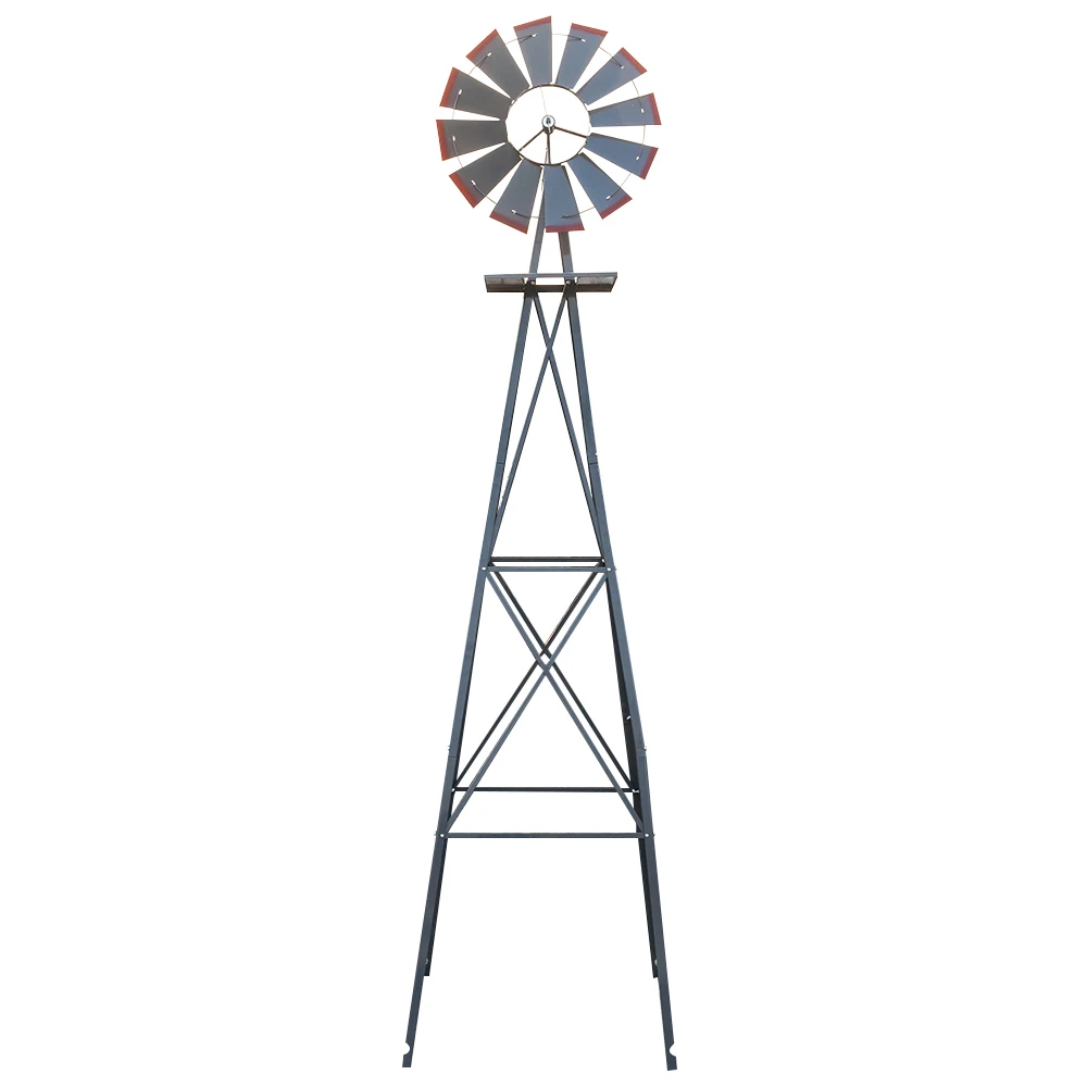 US Stock Decorative Stakes & Wind Spinners 8FT Weather Resistant Yard Garden Windmill Gray & Red