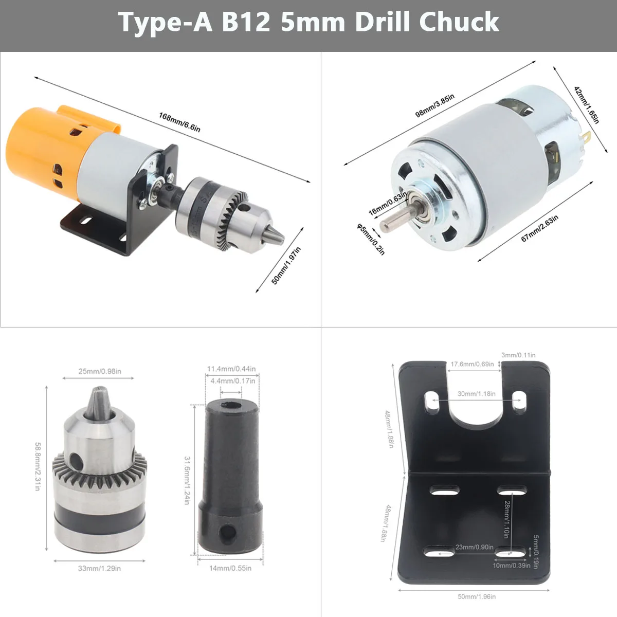 12V/24V 775 DC Motor Drill Chuck B10/B12/JT0 DIY Table Bench Drill Bit Electric Polishing Tool Accessories Woodworking Tools