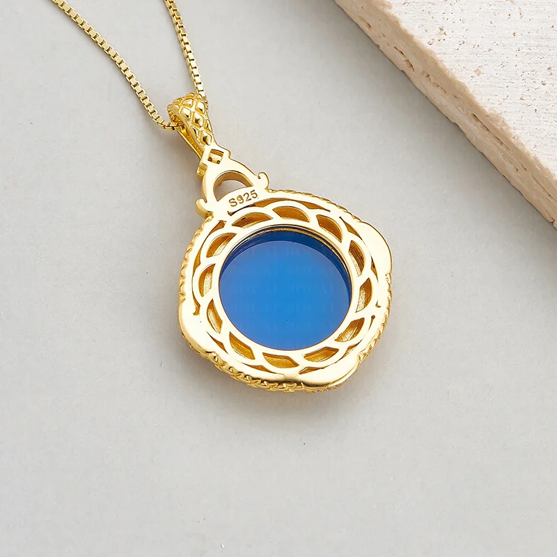 S925 Sterling Silver Charms Pendants for Women Fashion Blue Sea-shells Goddess Kitty Emboss Gold Plated Jewelry Free Shipping