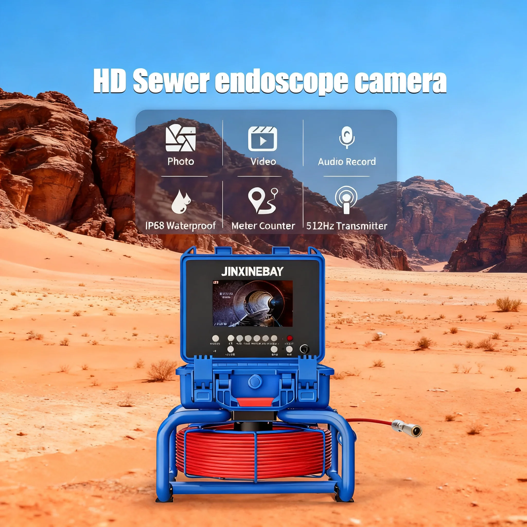 

waterproof Sewer endoscope camera : AHD 1080P,12 Highlight LEDs,5X Image Zoo, 4500mAh Battery,Meter Counting and 512Hz Locator