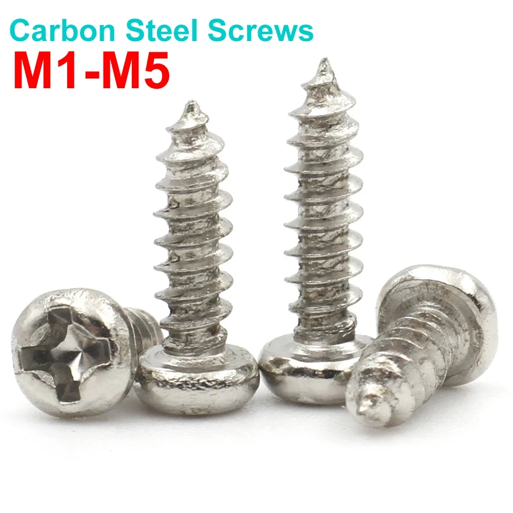 50/100/200/500pcs M1 M1.2 M1.4 M1.7 M2 M2.3 M2.6 M3 M4 M5 Nickel-Plated Carbon Steel Cross Round Head Self Tapping Screw