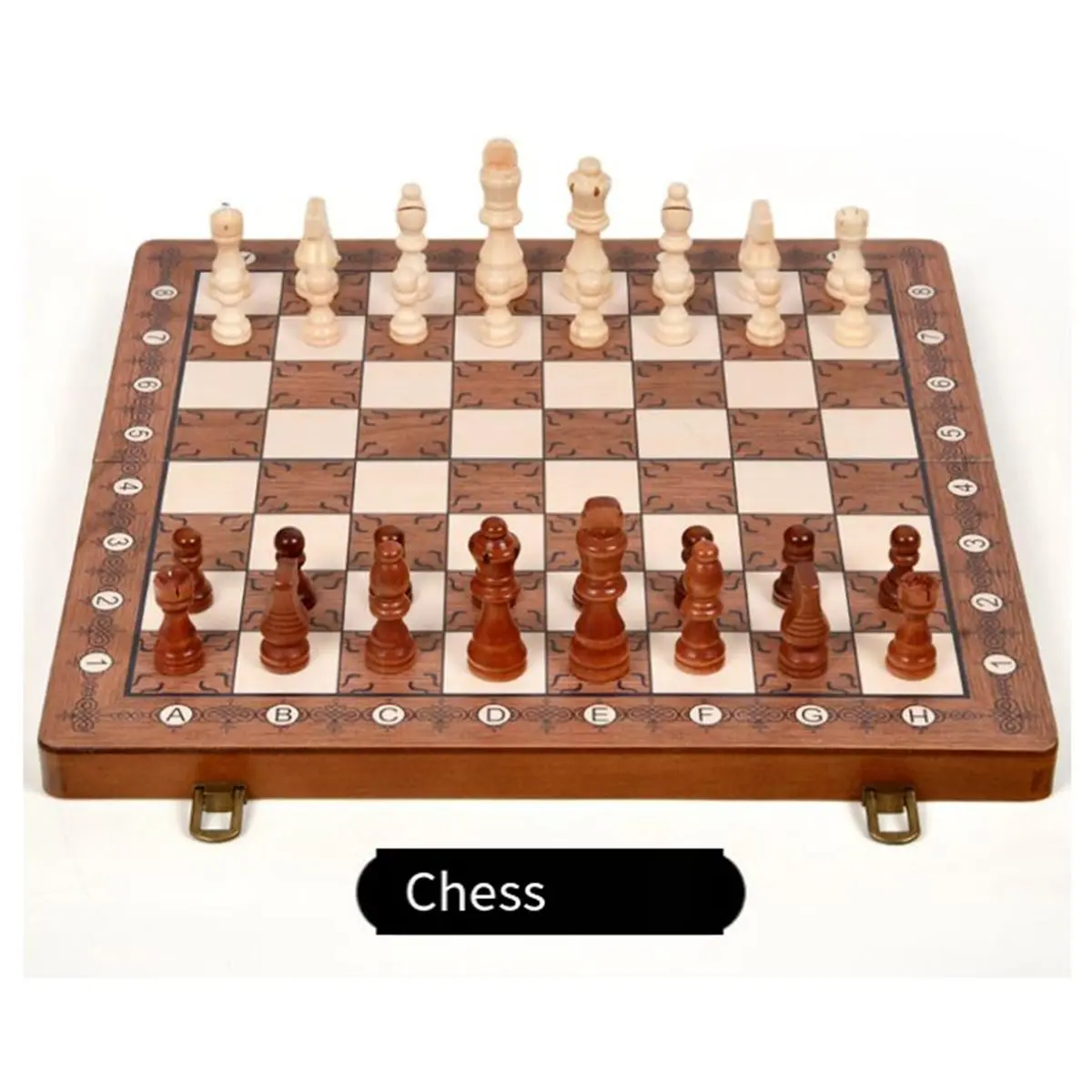 PHONE&GEAR 2-in-1 Foldable Magnetic Wooden Chess & Checkers Set, Portable Storage Board Tabletop Puzzle Game Toy