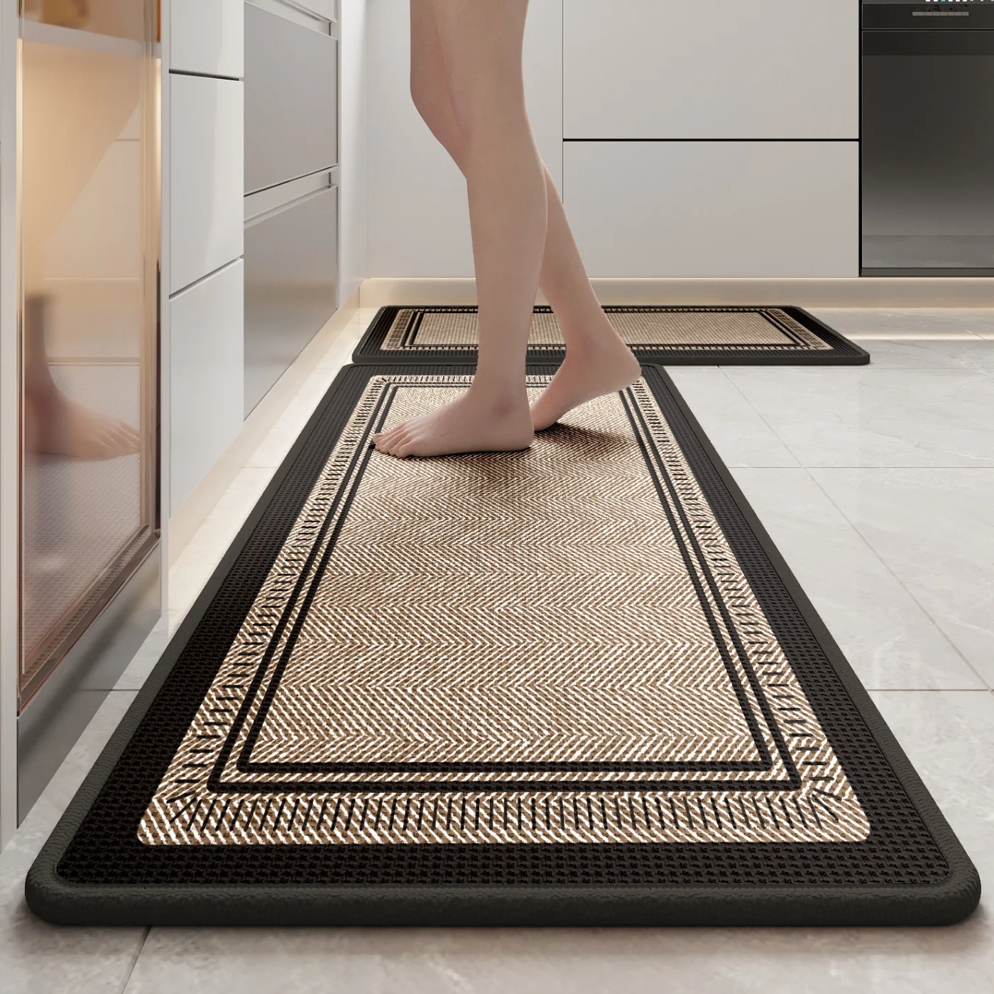 Alfombra de Cocina de Lino Tejido de Alta Densidad, Absorbente, Resistente al Aceite, Alfombra Larga para Piso, Resistente a las Manchas, Duradera, con Respaldo de Goma Antideslizante