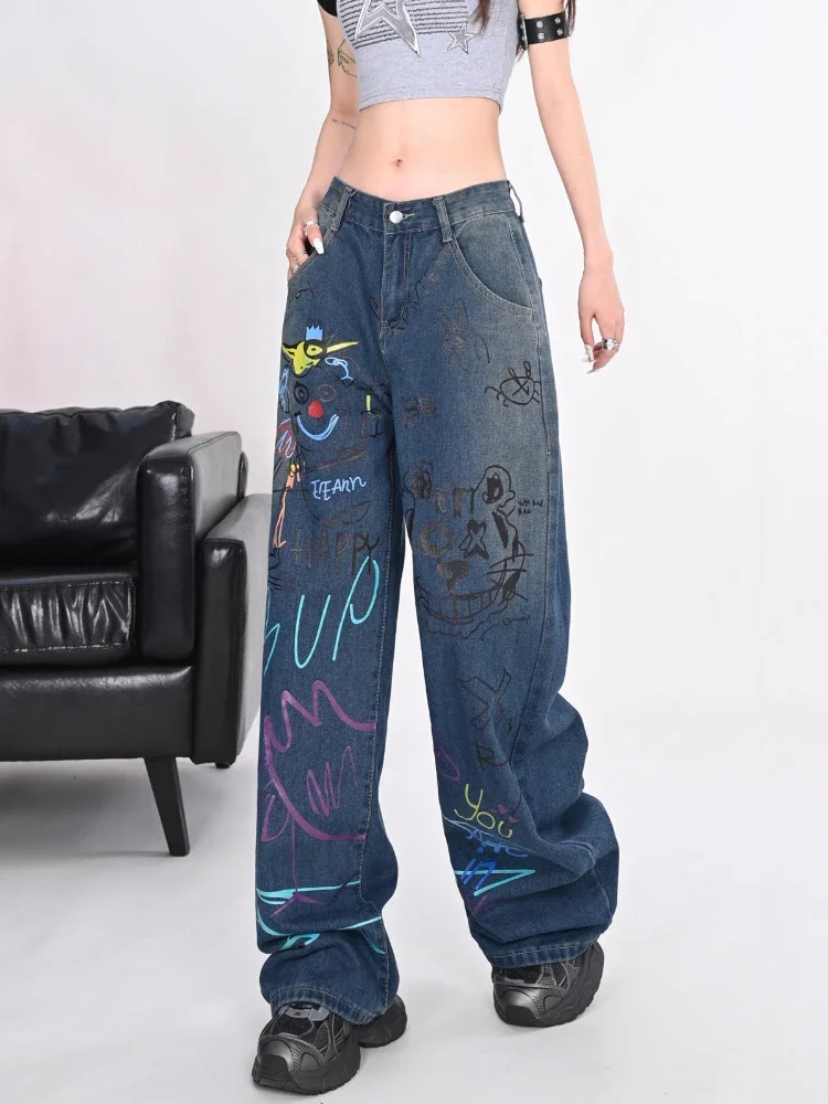 Jeans for Women Harajuku Hip Hop Personality New American Style High Street Handsome Ins Trousers Teenagers Graffiti Letter Y2k