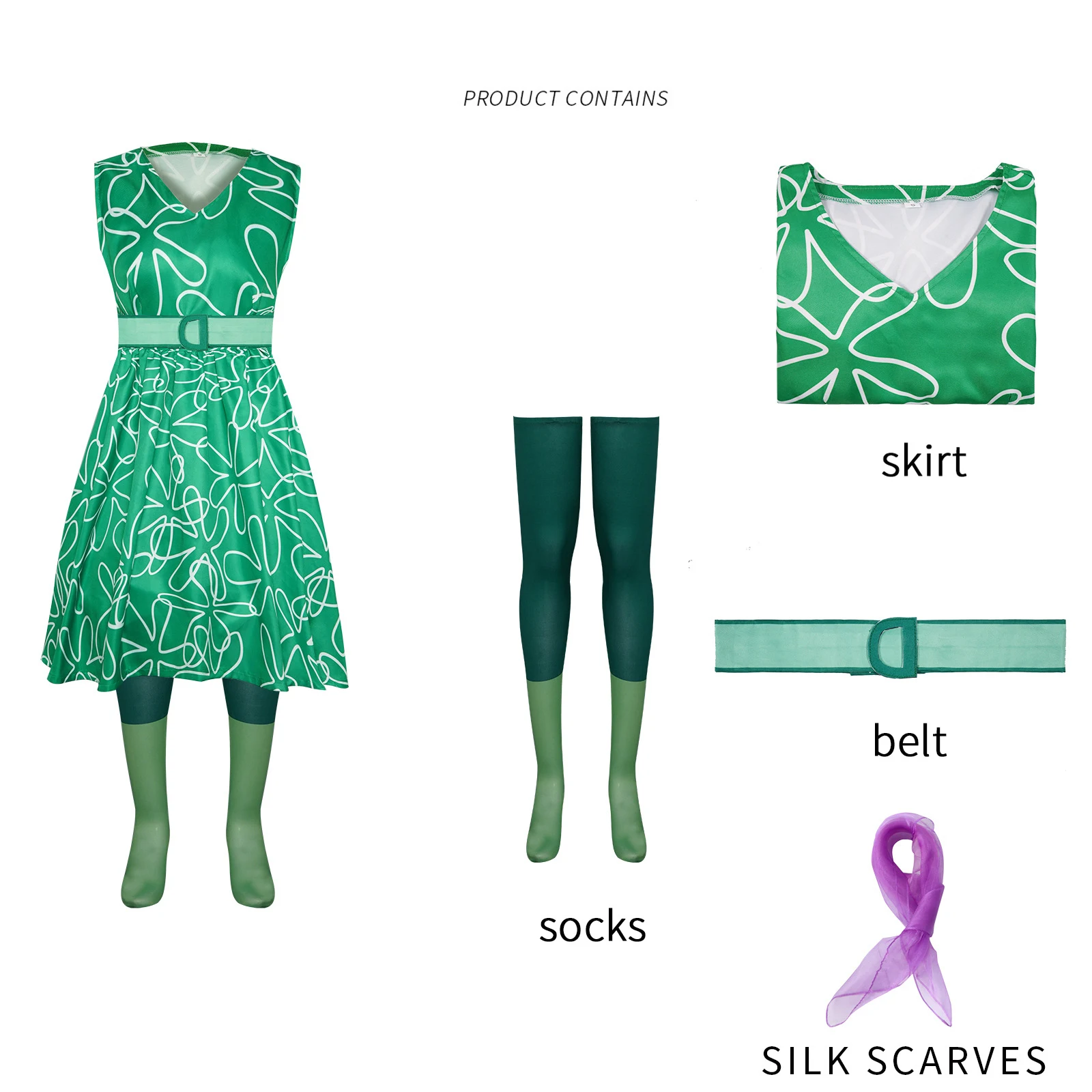 Disfraz de Cosplay de película Inside Out para mujeres adultas, falda de vestido verde, disfraz de Carnaval de Halloween