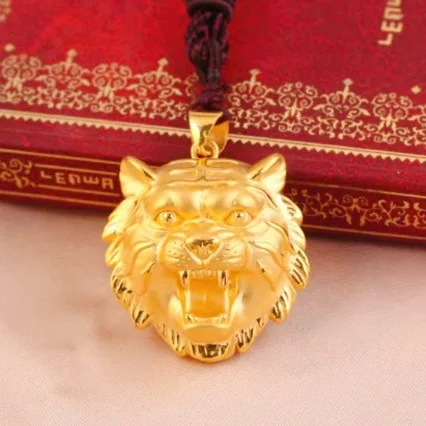

Men's 24K Gold (AU999) Fashionable Wealth Tiger Head Pendant | Liquid metal tiger head, gold-inlaid with might symbols