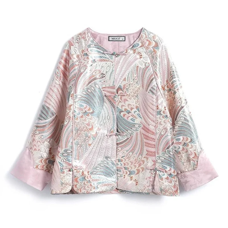 

Women's Jackets Outerwears Women's Jacket National Wind Chinese Brocade Fresh Jacquard Pink Buckle Split Rich Young Lady Coat