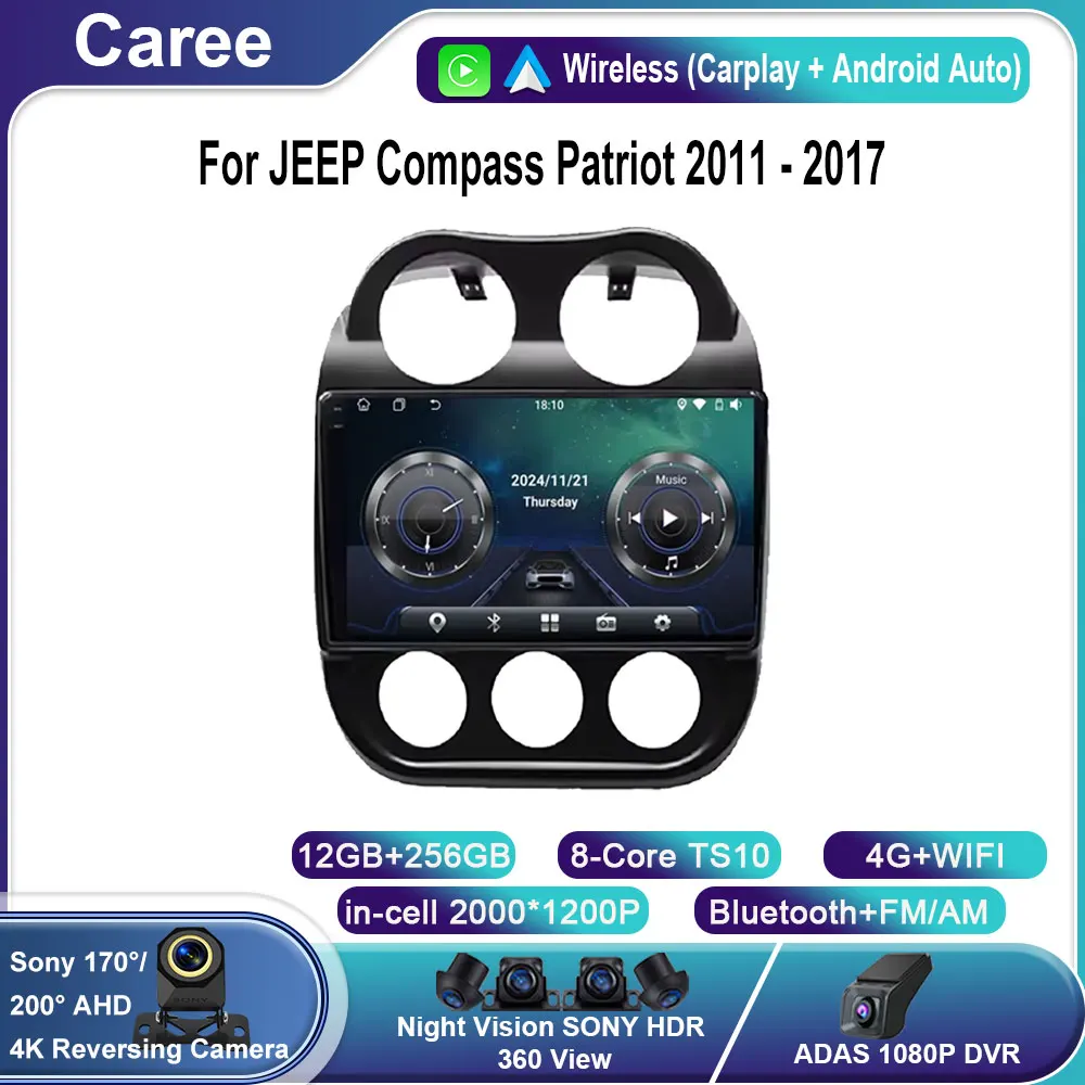 

Car Android 15 For JEEP Compass Patriot 2011 - 2017 Auto Radio Multimedia Player GPS Navigation Carplay Stereo 4G BT No 2din DVD
