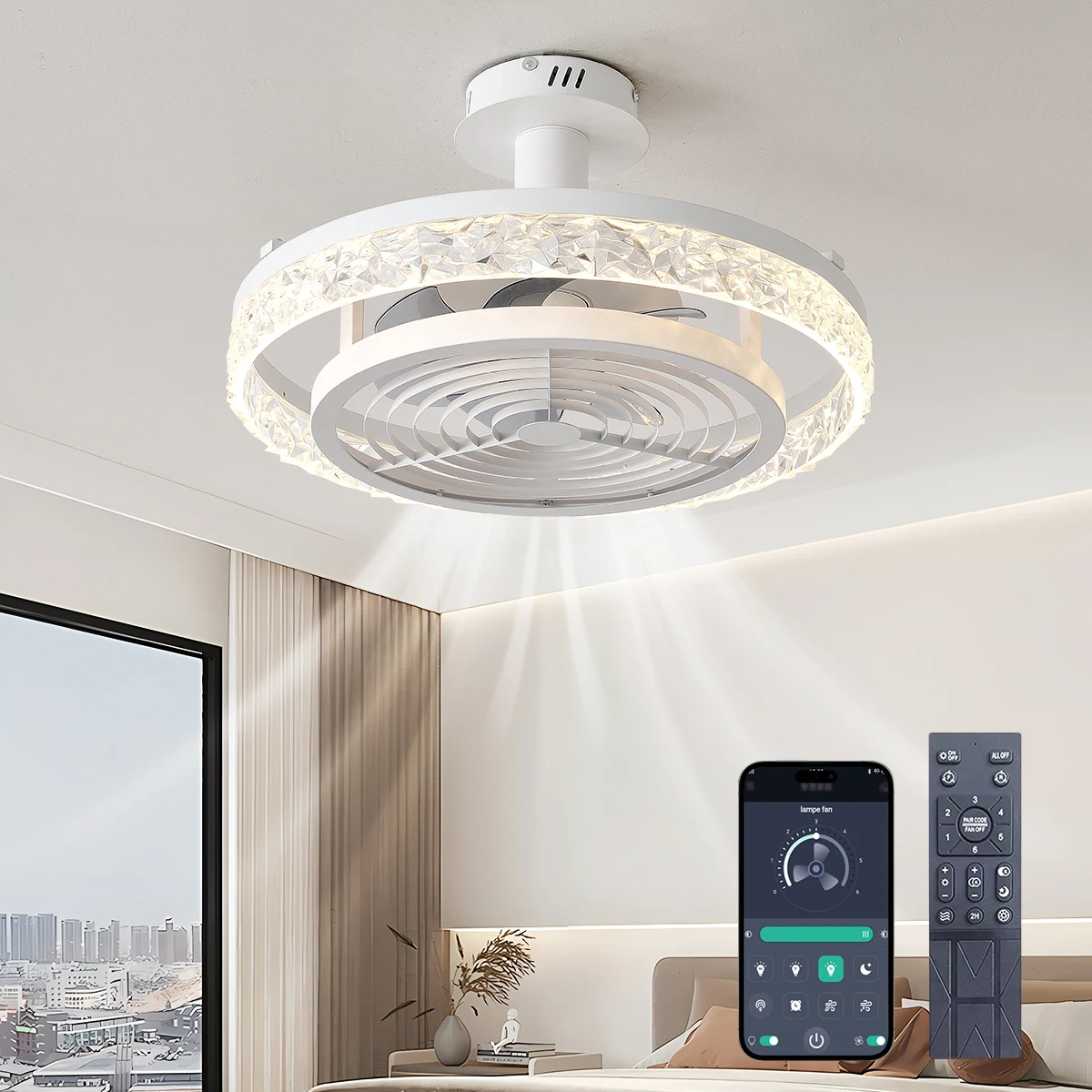 2025 جديد مصمم مروحة الثريا APP التحكم 3 اللون عكس الضوء ضوء السقف لغرفة المعيشة غرفة الطعام غرفة نوم بريق