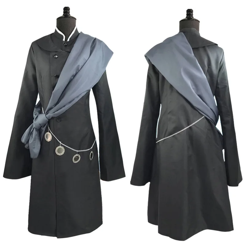 Anime Black Butler Kuroshitsuji Undertaker Cosplay Costume with Hat Halloween Carnival Roleplay Suit Black Robe Cloak Scarf Set view 4