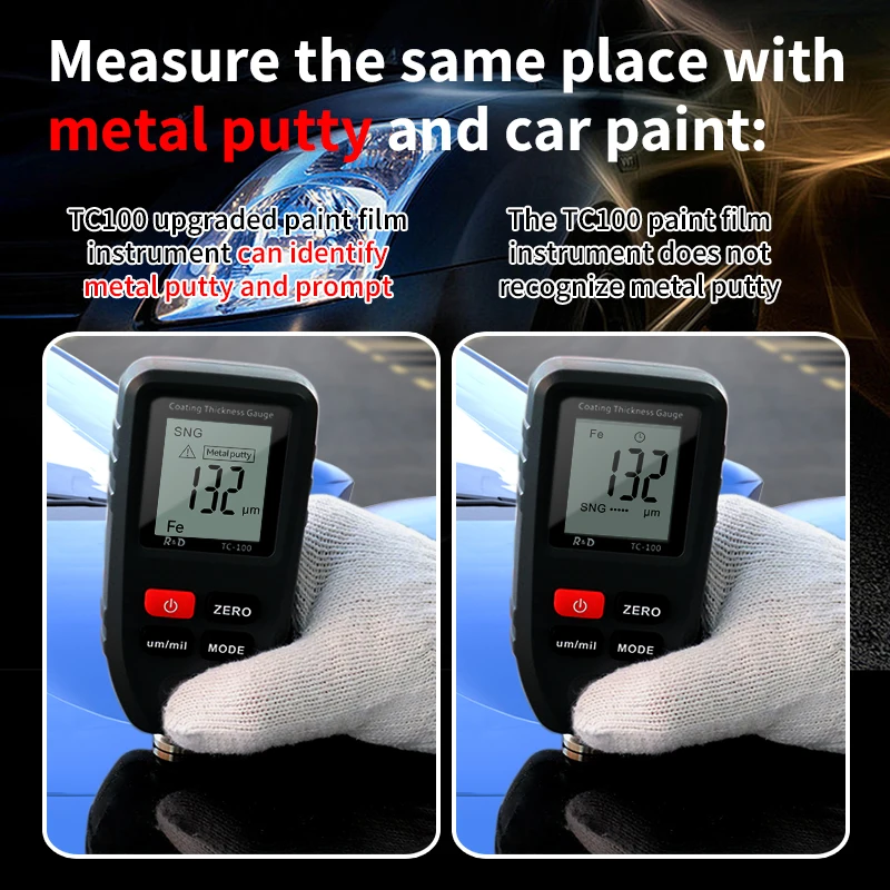 R&D TC100 Putty Coating Thickness Gauge High Precision Large Range Thickness Detection Paint Film Fe NFe Zn Digital Instrument