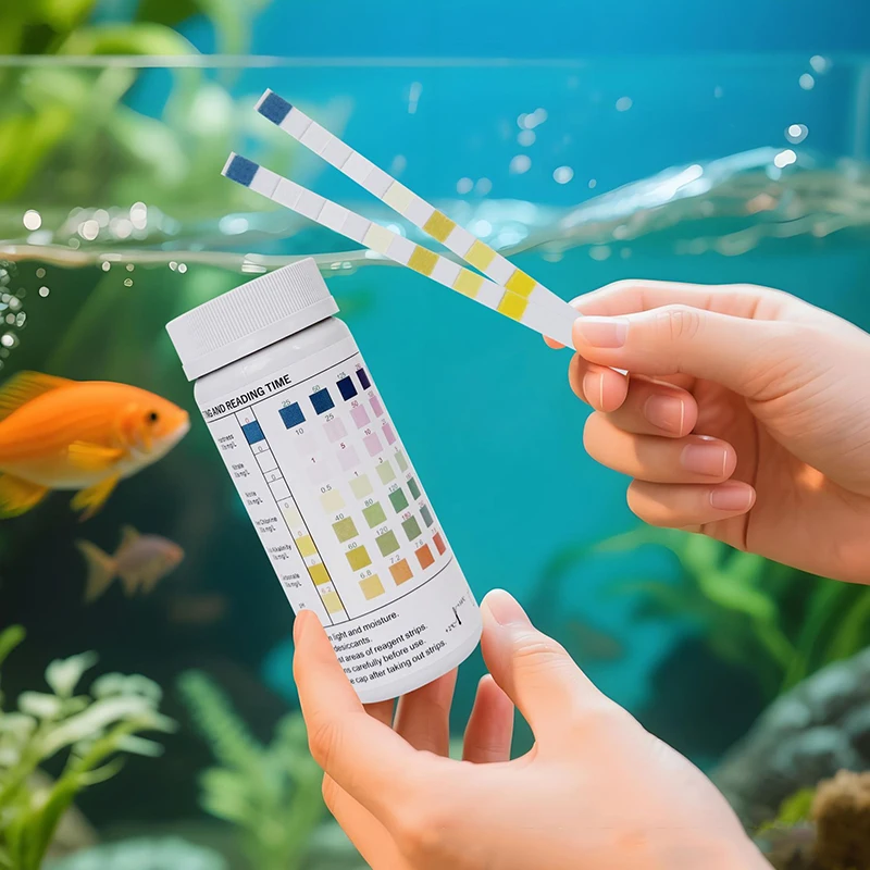 50 Stück/Box Aquarium-Teststreifen Wasserqualitätsteststreifen 7-in-1 Aquarium-Testkit für Süßwasser- und Salzwasser-Aquarien PH-Teststreifen – Detail 2