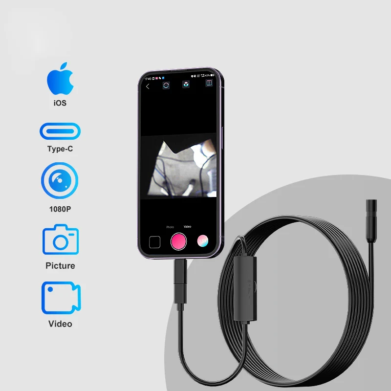 5.5mm/8mm 2 in 1 Phone Direct Connect Endoscope for IPhone/Type-C/Android 1080P HD IP67 Borescope Camera Inspect Piping Sewer