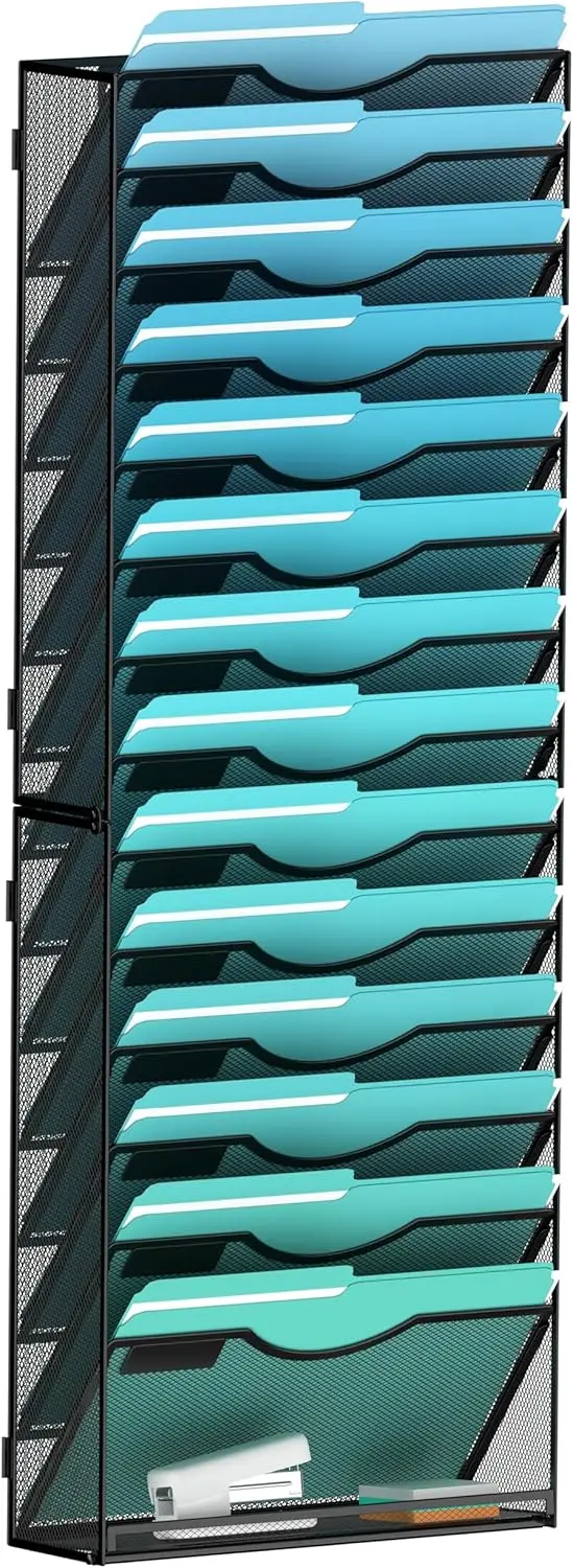 

Настенный органайзер для файлов на 15 секций, металлический сетчатый держатель для журналов для офиса и дома