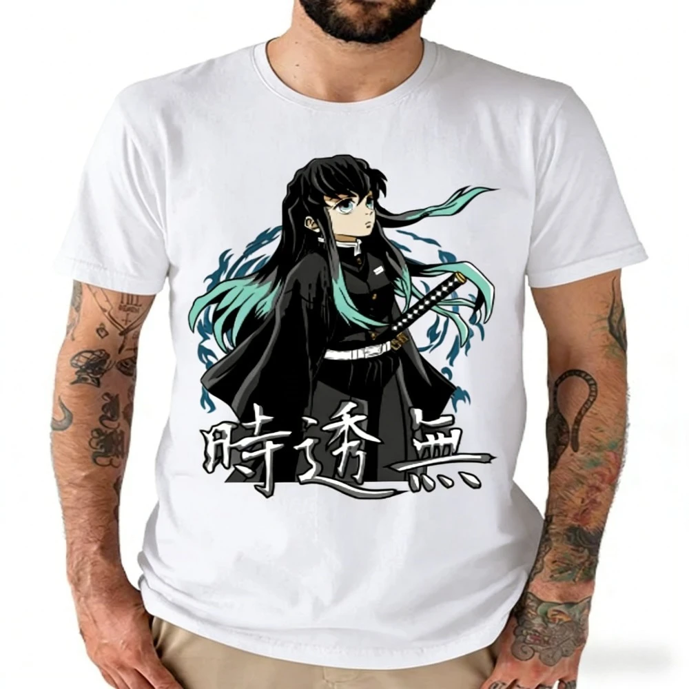 Demon Slayer Muichiro Tokito T-Shirt aus reiner Baumwolle, 2026, Sommer, Anime, bedruckt, locker, amerikanisch, lässig, Eltern-Kind-Kurzarm-Top
