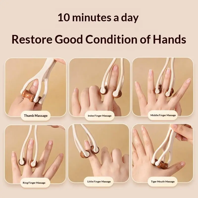 Multi-use Finger Wrist Massager 1Pcs Hardwood Massage Roller for Carpal Tunnel Syndrome Relief Office Relaxation Tool