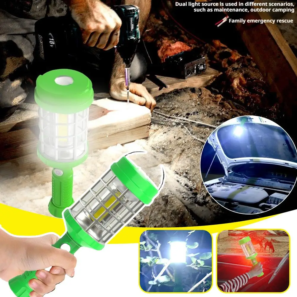 

LED Camping Lantern Portable Handheld Flashlight Emergency Work Light With Hanging Hook Battery Powered Outdoor Lighting 1PCS