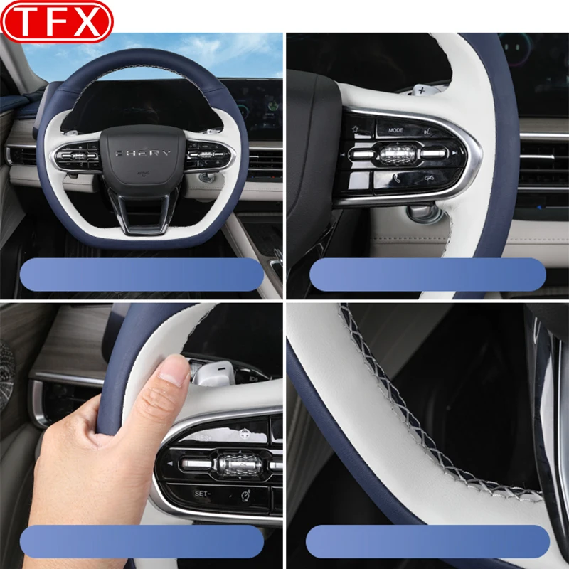 For Chery Arrizo 8 2022-2024 Car Styling Steering Wheel Cover Interior Hand-stitched Four-season Universal Gear Handle Protector